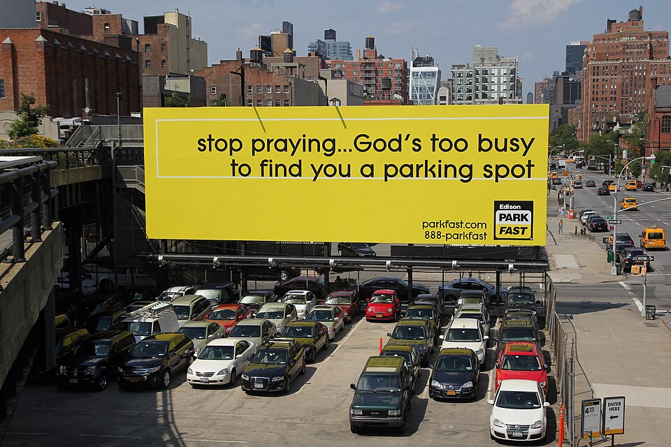 Public parking garage entrance in Manhattan for a Webster Hall concert night