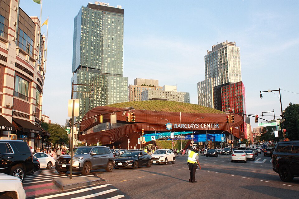 Barclays Center exterior in Brooklyn near Atlantic Avenue and Flatbush Avenue