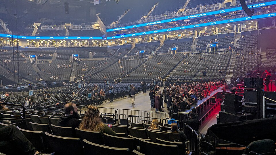 Interior seating bowl at Barclays Center during concert setup in Brooklyn