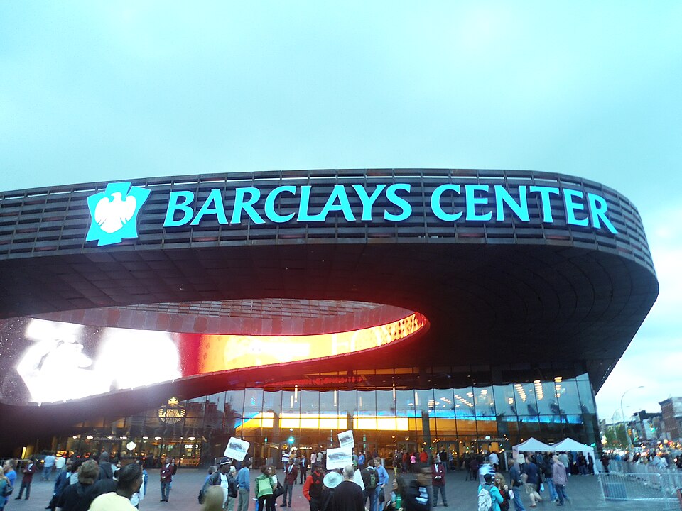 Main entrance of Barclays Center in Brooklyn, New York, near restaurants and pre-event dining options
