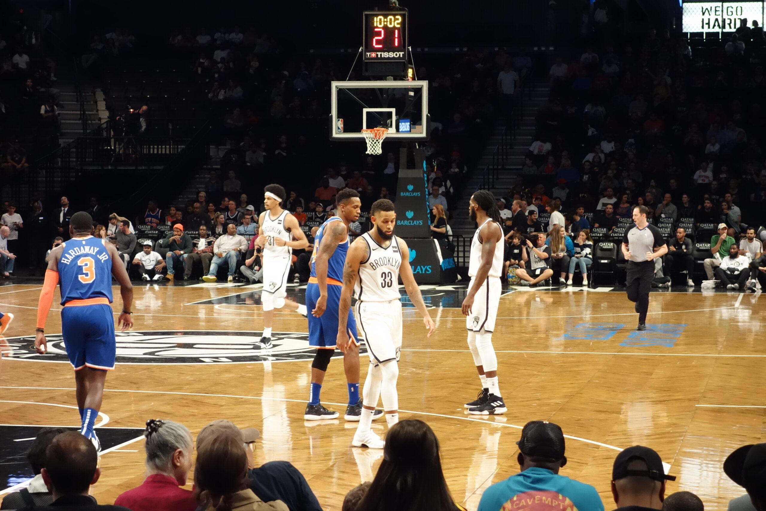 Knicks vs Nets basketball game at Barclays Center from the seating bowl