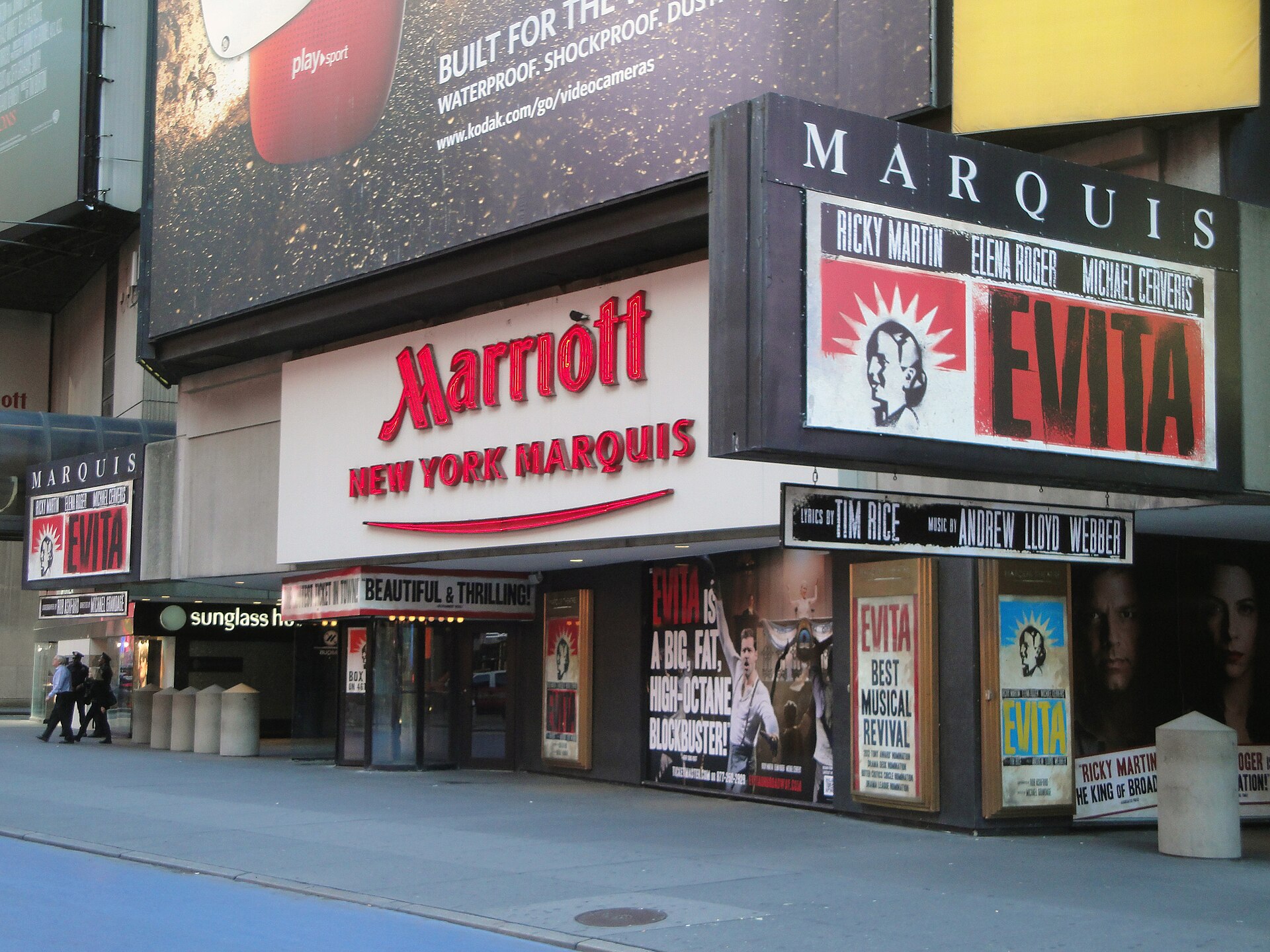 Marquis Theatre entrance at 210 West 46th Street in the Times Square Theater District