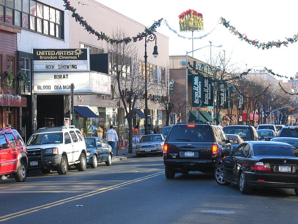 Austin Street in Forest Hills, the main neighborhood corridor near Forest Hills Stadium for dining, walking, and a fuller night out
