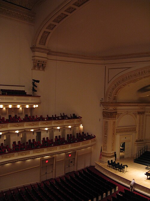 Interior of Isaac Stern Auditorium at Carnegie Hall showing the stage and seating layout