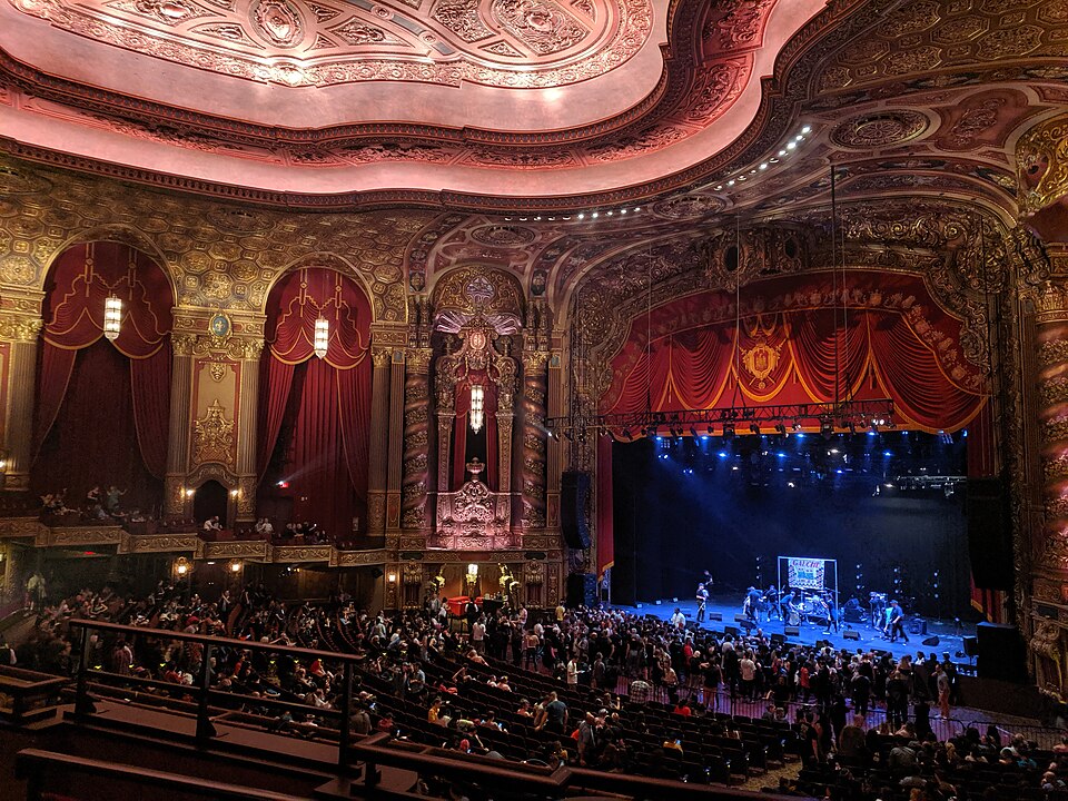 Interior of Kings Theatre in Brooklyn, showing the ornate auditorium and grand historic design