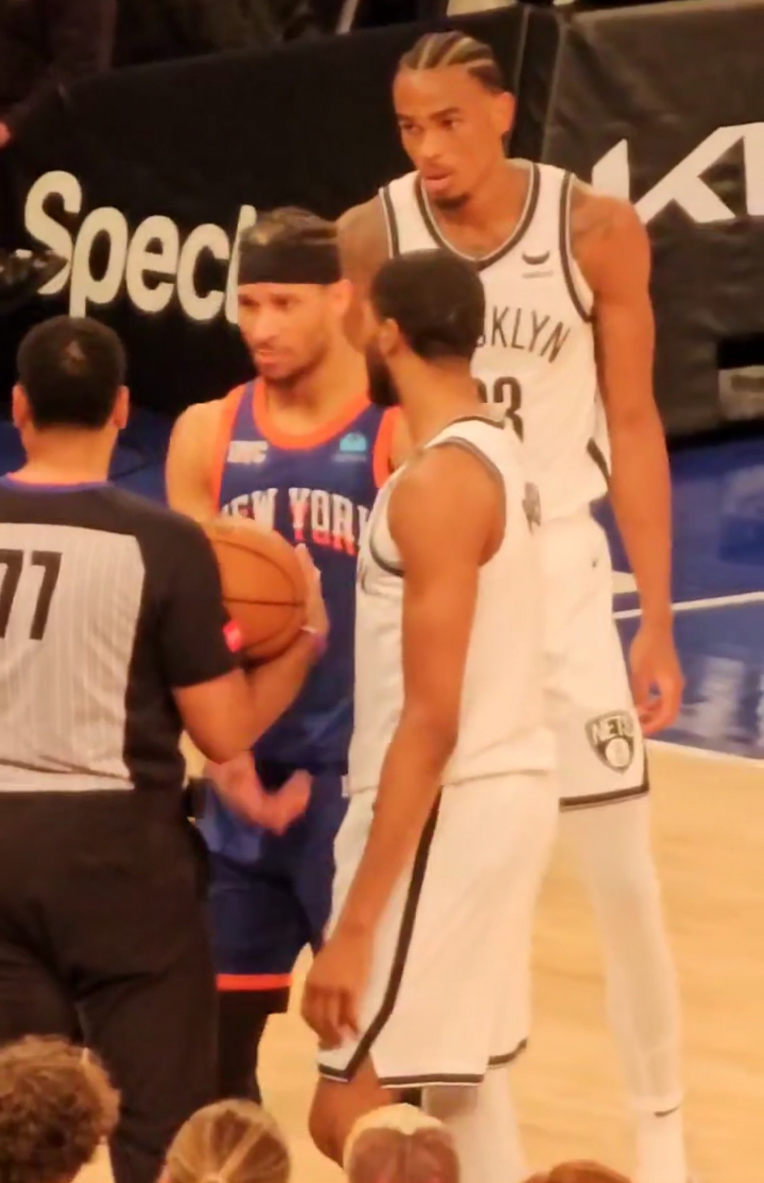 Knicks and Nets players during a New York basketball matchup at Madison Square Garden