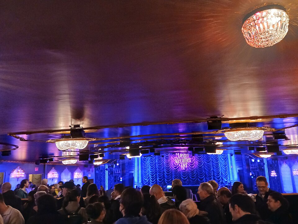 Death Becomes Her Broadway marquee at the Lunt-Fontanne Theatre on West 46th Street in New York City