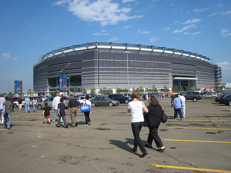 Parking lot view of MetLife Stadium in East Rutherford