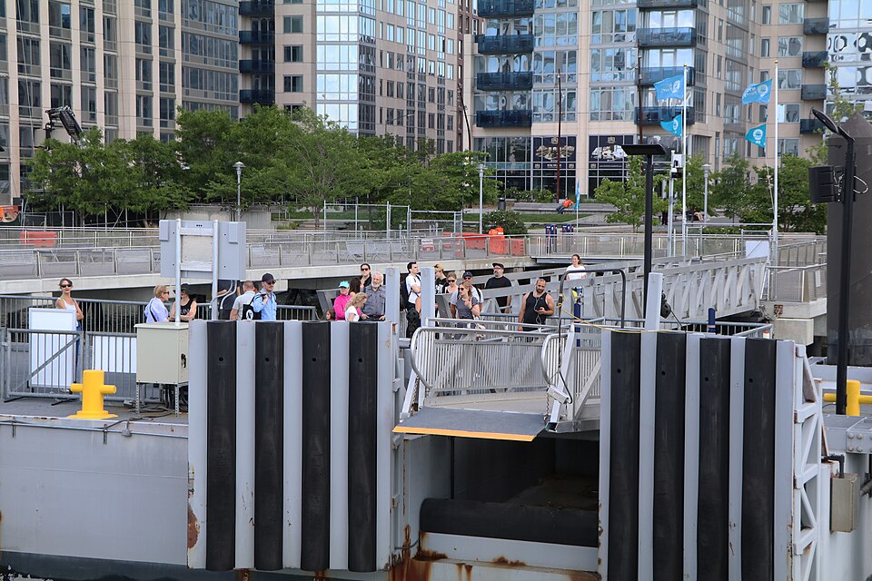 NYC Ferry arriving at North Williamsburg for a Brooklyn Bowl night in Williamsburg