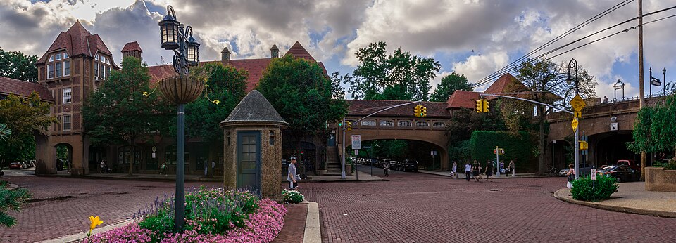 Station Square in Forest Hills, a neighborhood dining and arrival area near Forest Hills Stadium