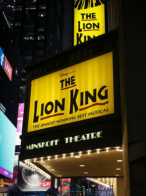 Minskoff Theatre on West 45th Street, home to The Lion King on Broadway