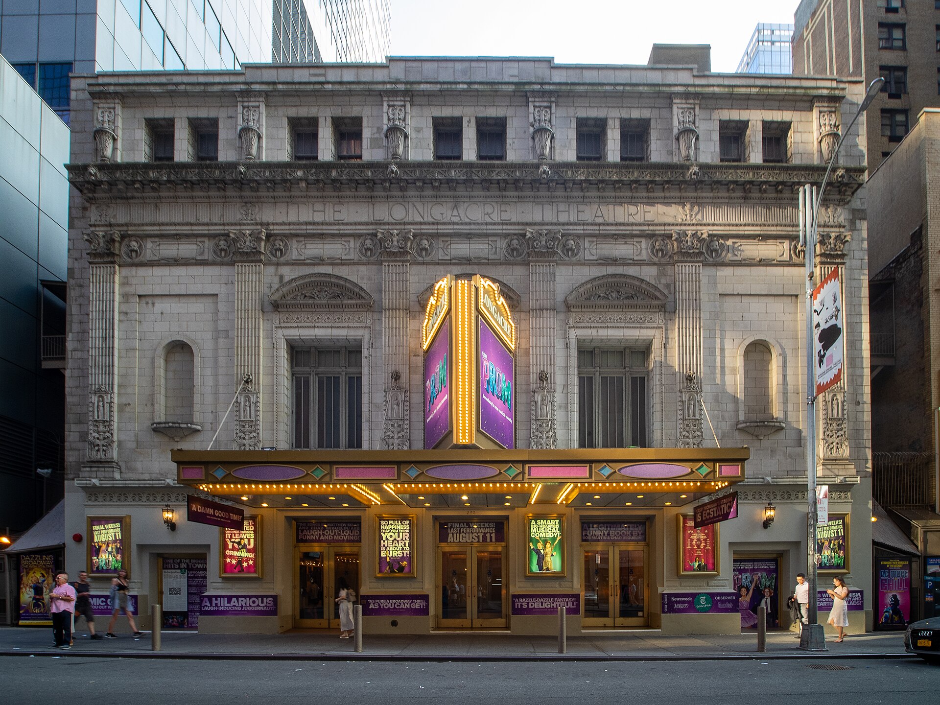 Longacre Theatre exterior at 220 West 48th Street in the Theater District