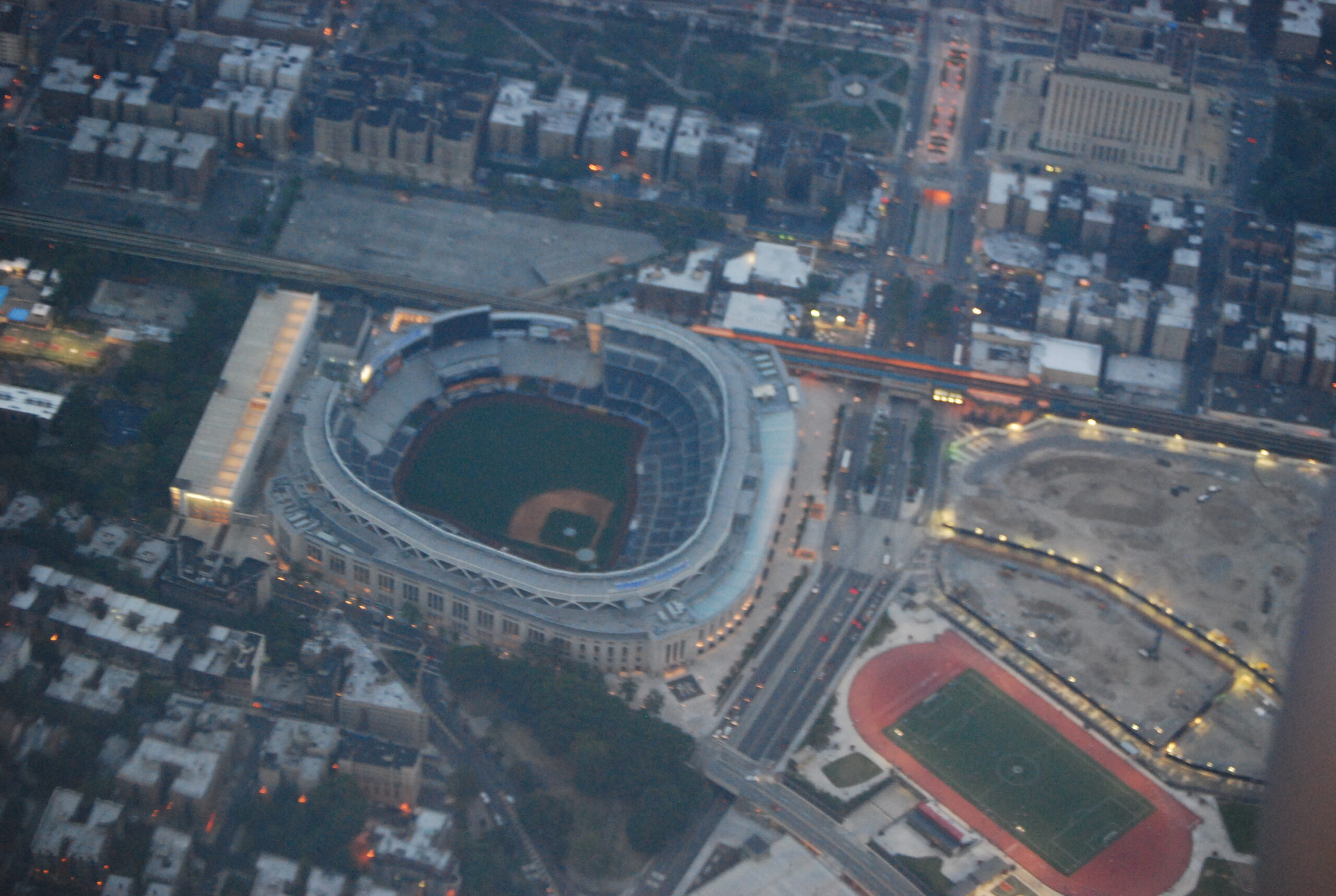 Aerial view of Yankee Stadium and the surrounding Bronx area