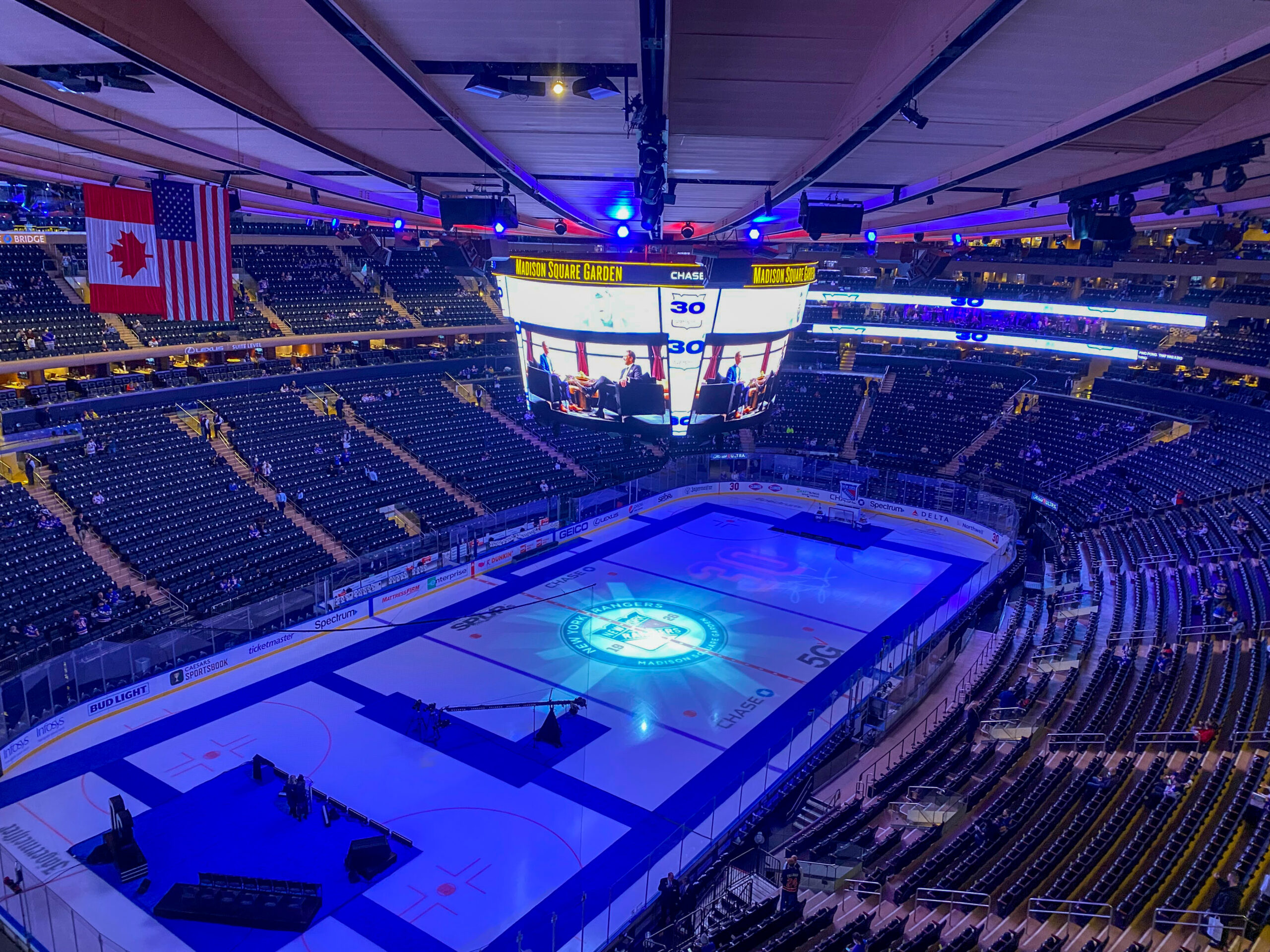 Madison Square Garden rink before a New York Rangers special-event hockey night