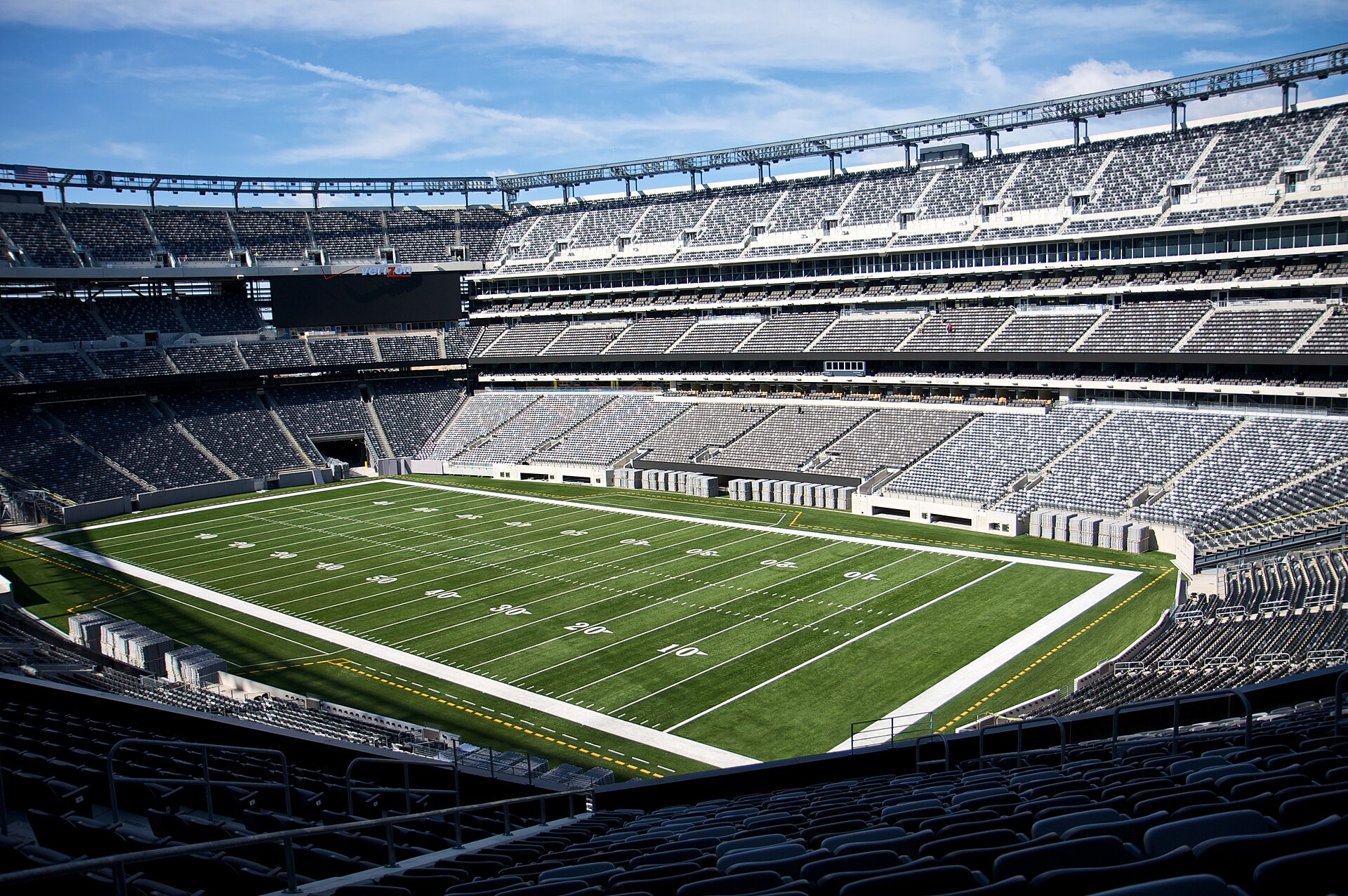 Mezzanine corner seating view inside MetLife Stadium for choosing football seats