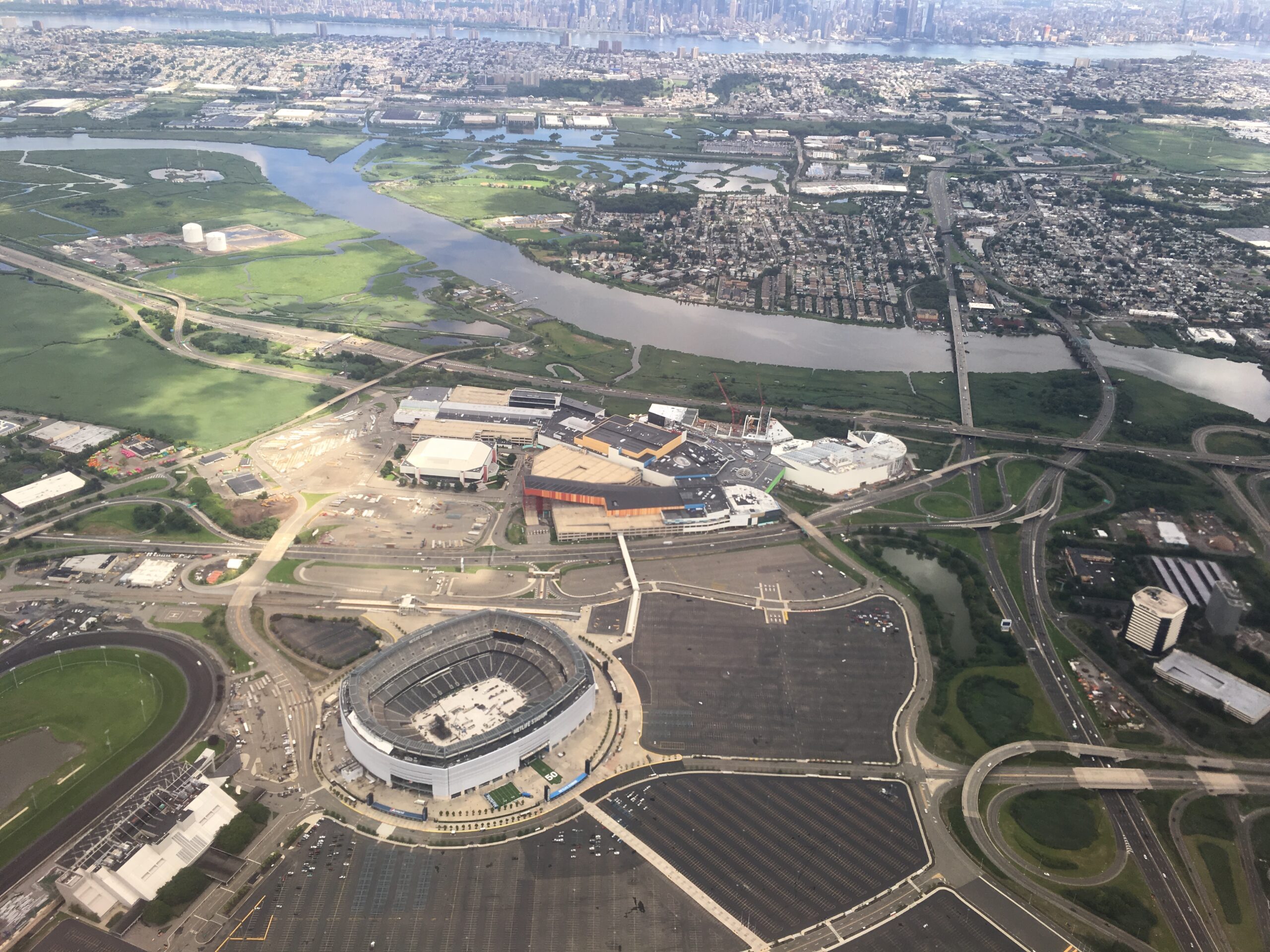 Aerial view of the MetLife Stadium area and Meadowlands Sports Complex