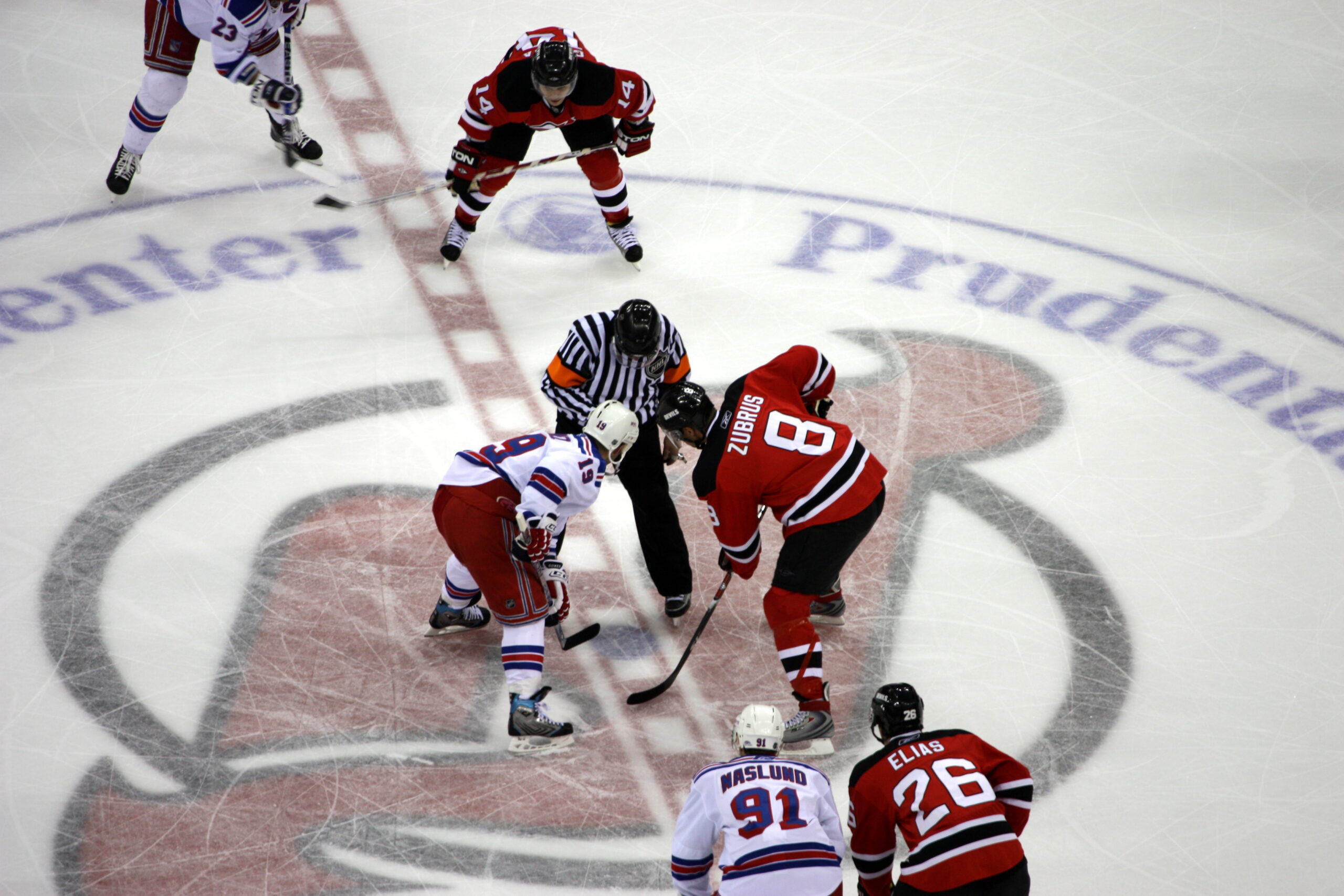 Rangers and Devils hockey faceoff at Prudential Center in Newark