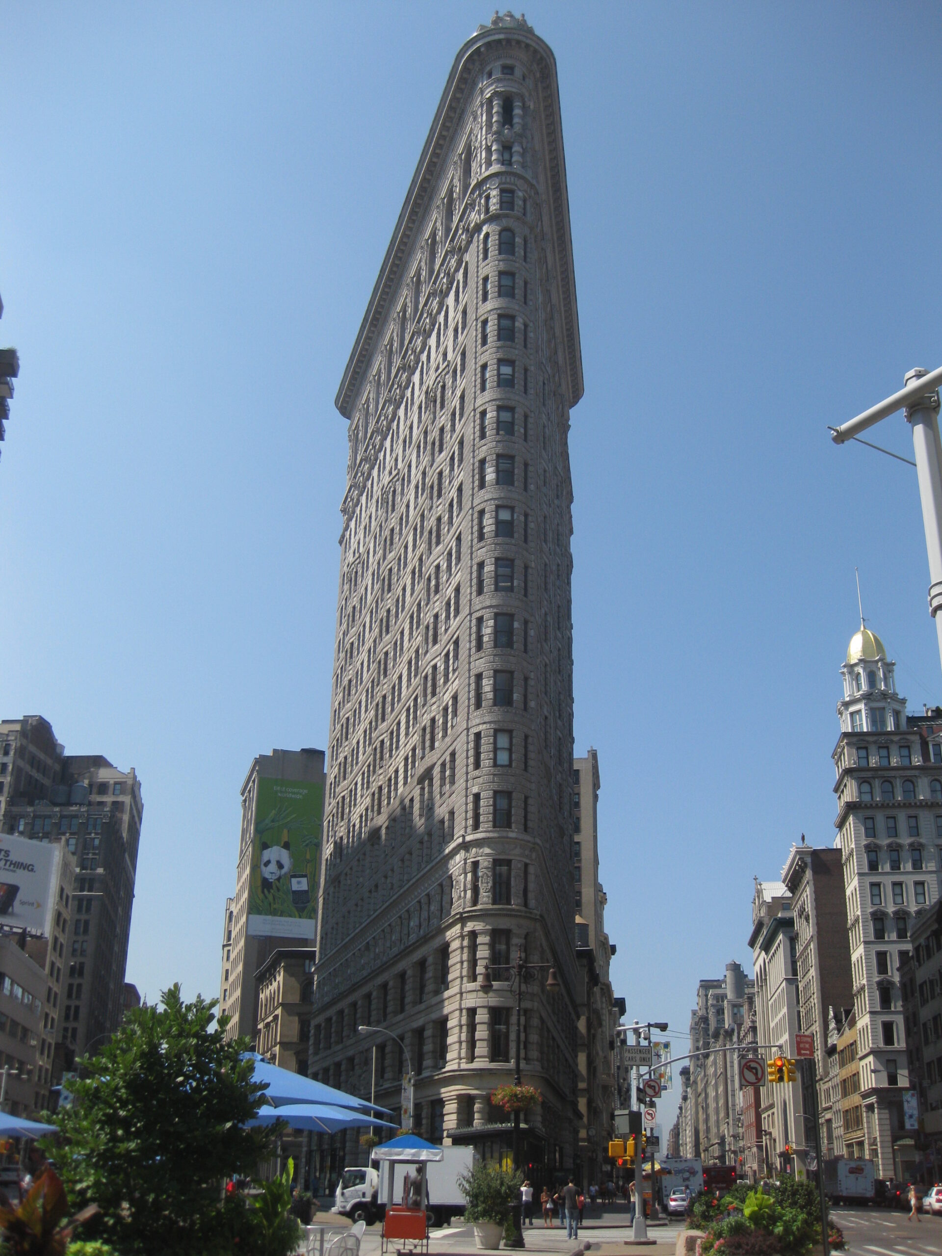 Flatiron Building viewed from Madison Square Park in the Chelsea Flatiron area of Manhattan