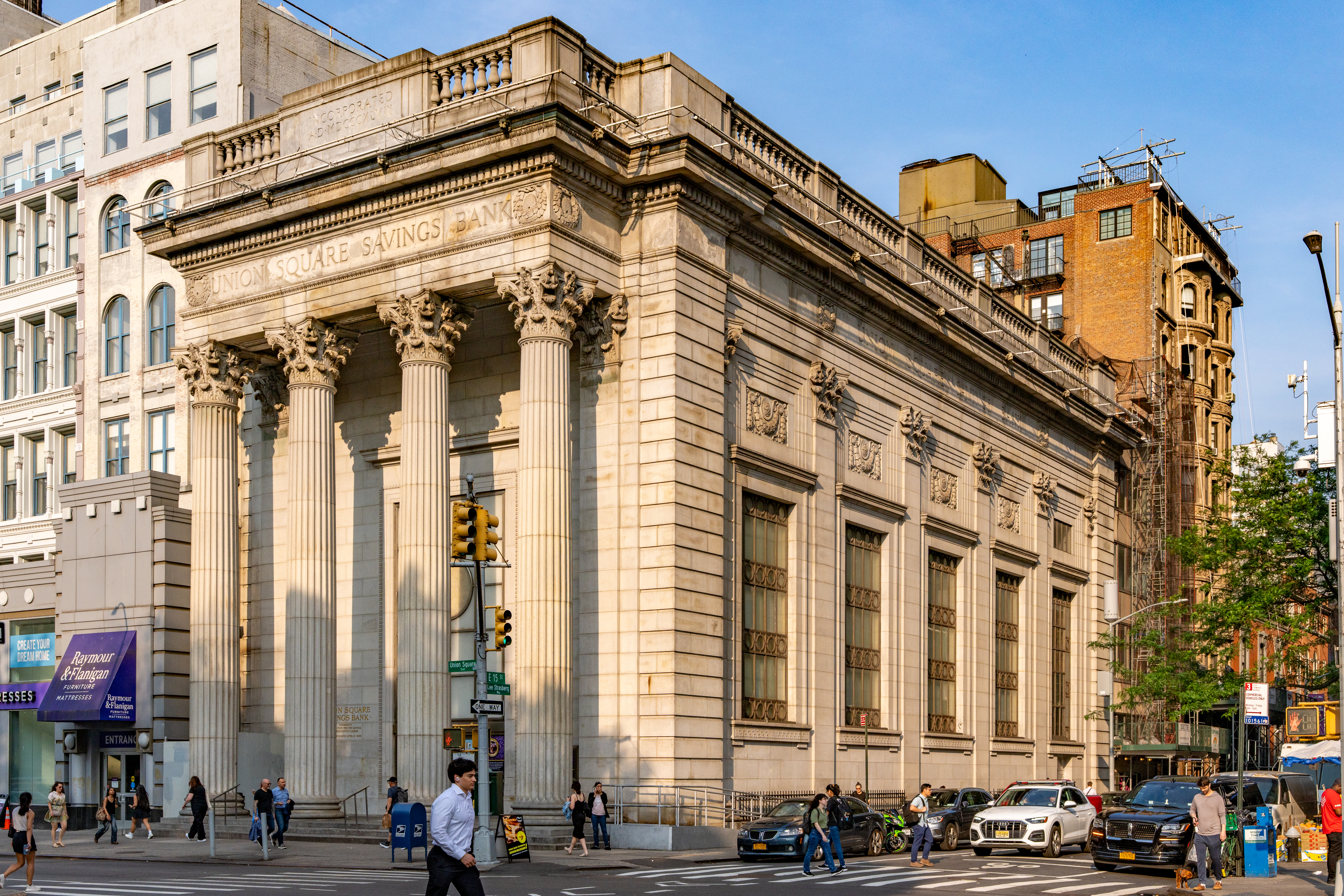 Daryl Roth Theatre exterior near Union Square in New York City, home to flexible Off-Broadway seating and immersive theater productions