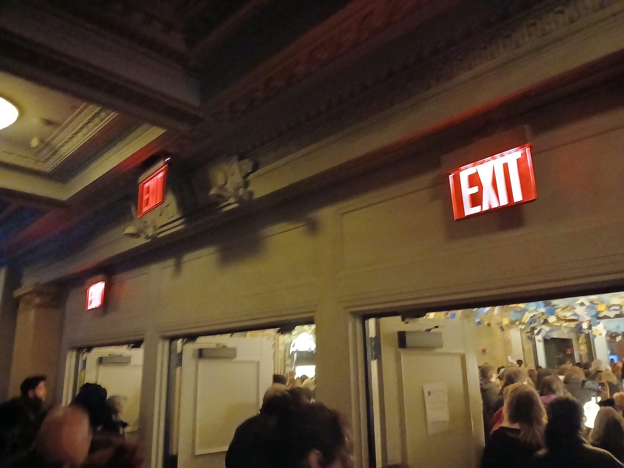 Interior view of Hudson Theatre in New York City showing the stage, orchestra seating, and balcony levels