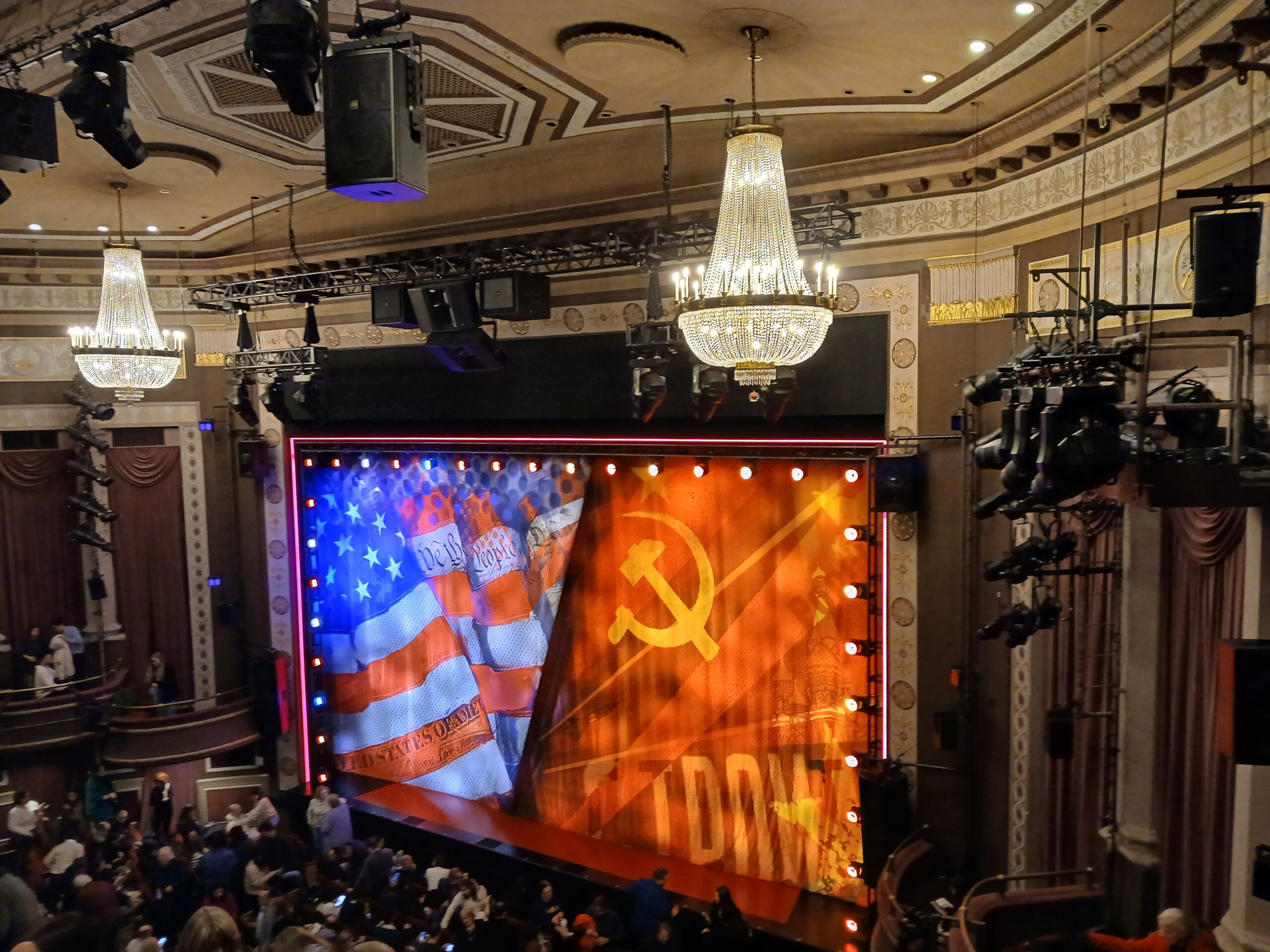 Interior view of Imperial Theatre in New York City showing the stage, orchestra seating, and mezzanine layout