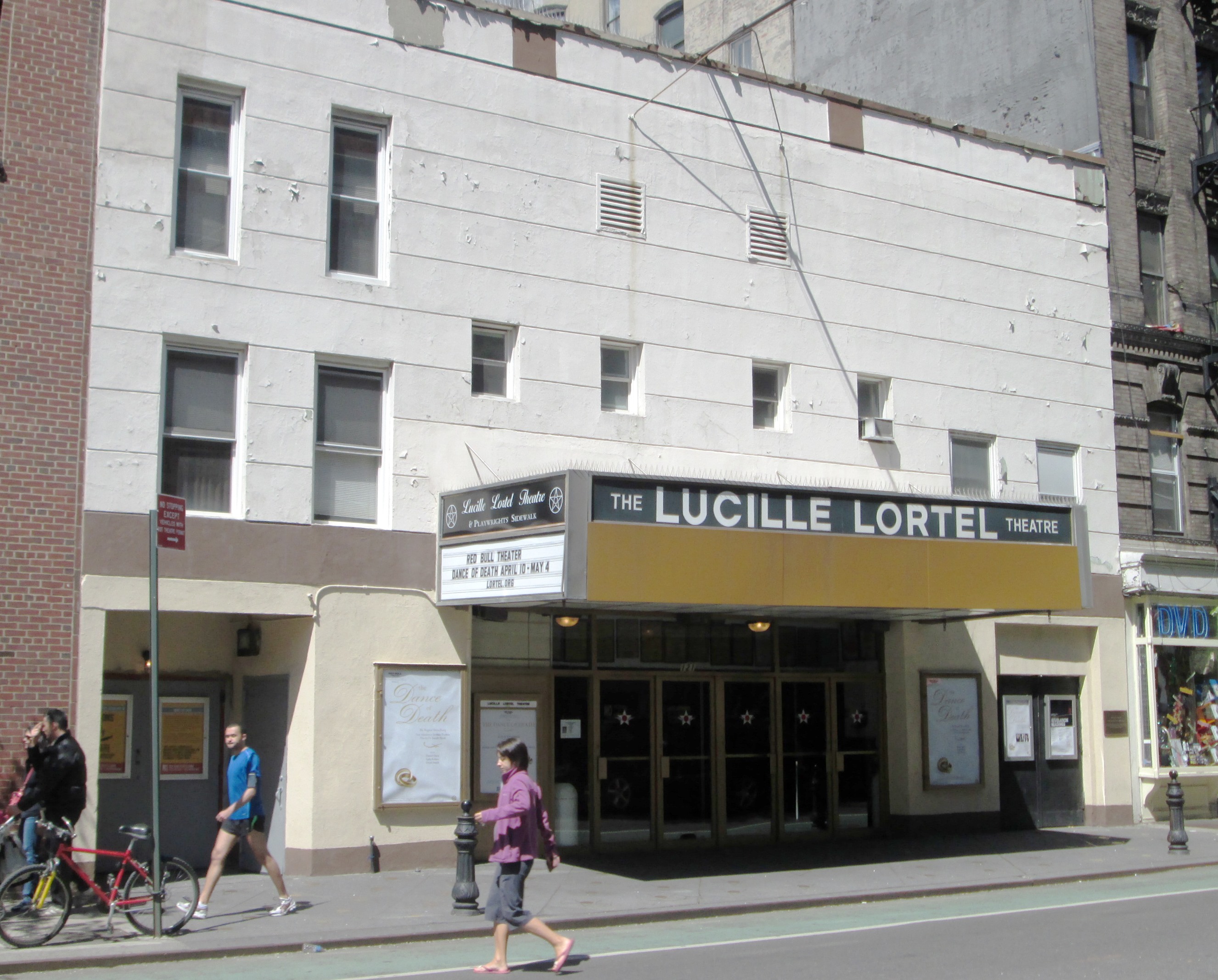 Lucille Lortel Theatre exterior at 121 Christopher Street in the West Village, New York City