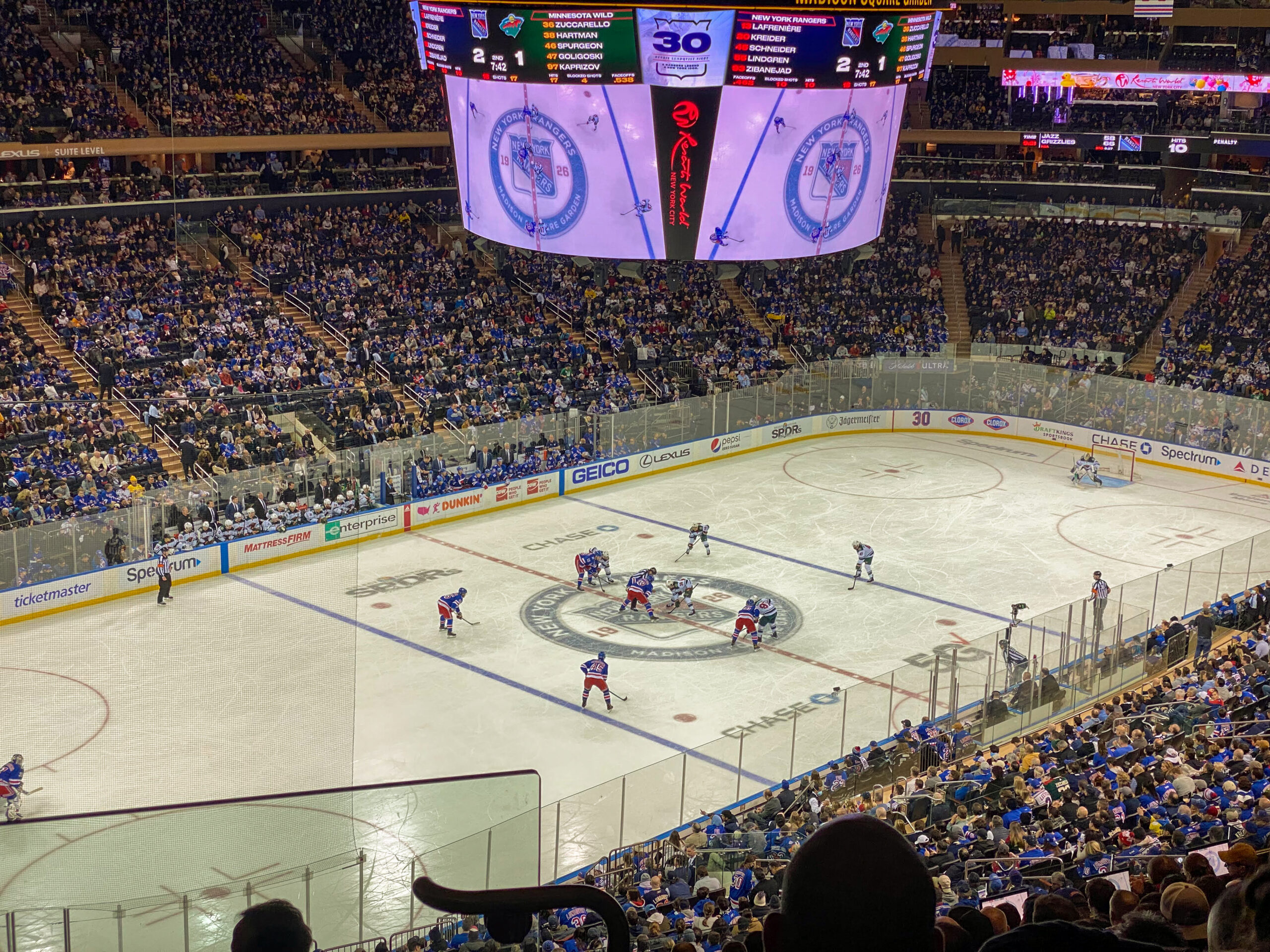 Madison Square Garden hockey seating view during a New York Rangers game