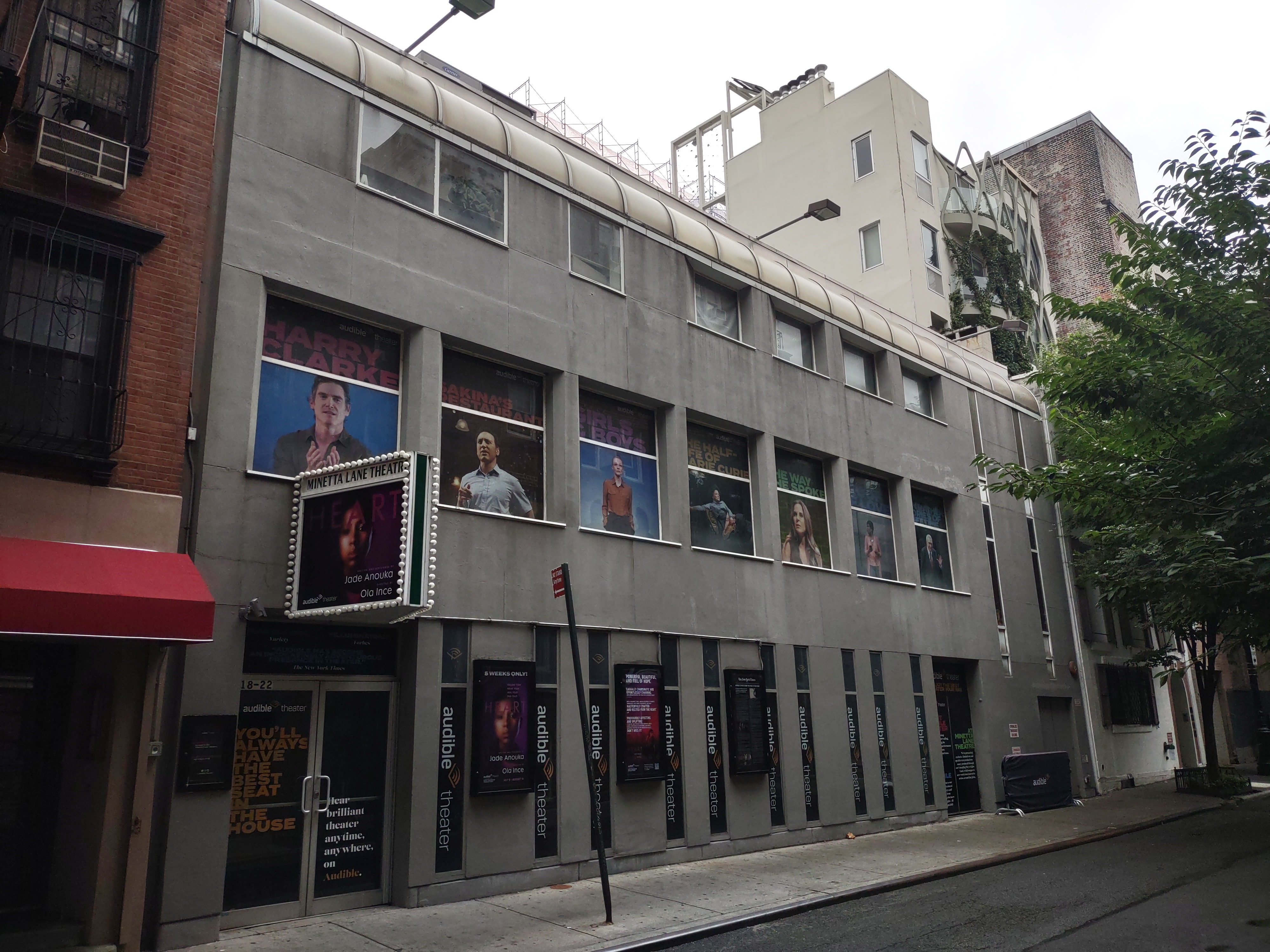 Minetta Lane Theatre exterior at 18 Minetta Lane in Greenwich Village, New York City