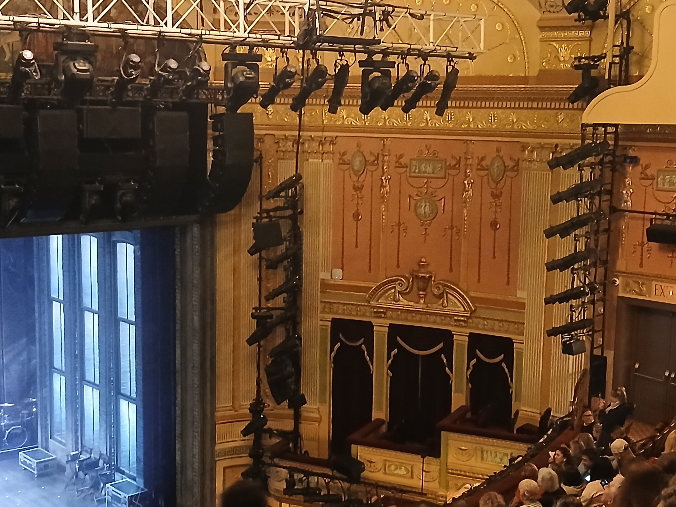 Interior of the New Amsterdam Theatre in Manhattan showing the Broadway auditorium and seating areas during Aladdin
