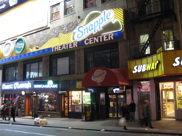 The Theater Center exterior at 210 West 50th Street in the Theater District, formerly known as the Snapple Theater Center