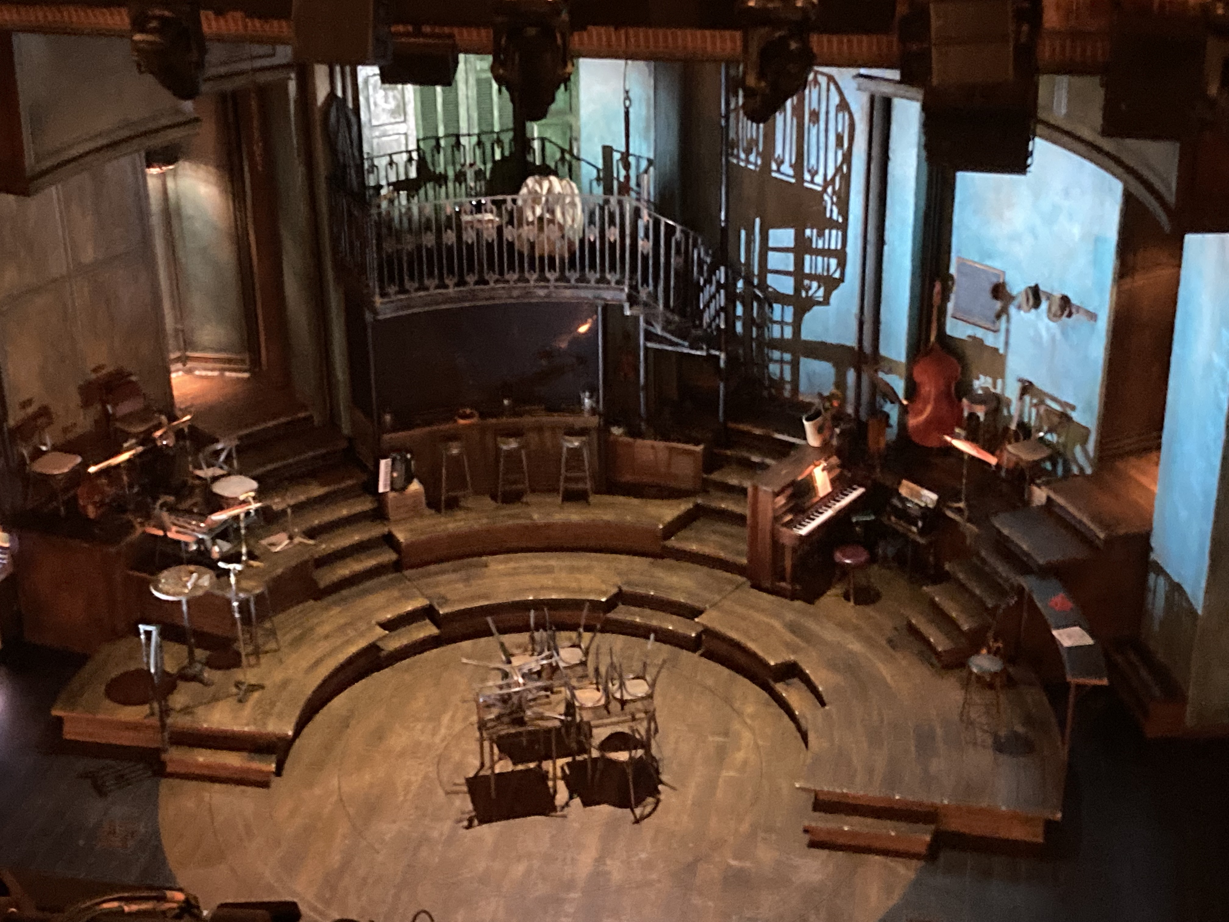 Interior view of the Walter Kerr Theatre showing the Hadestown stage from the audience seating area