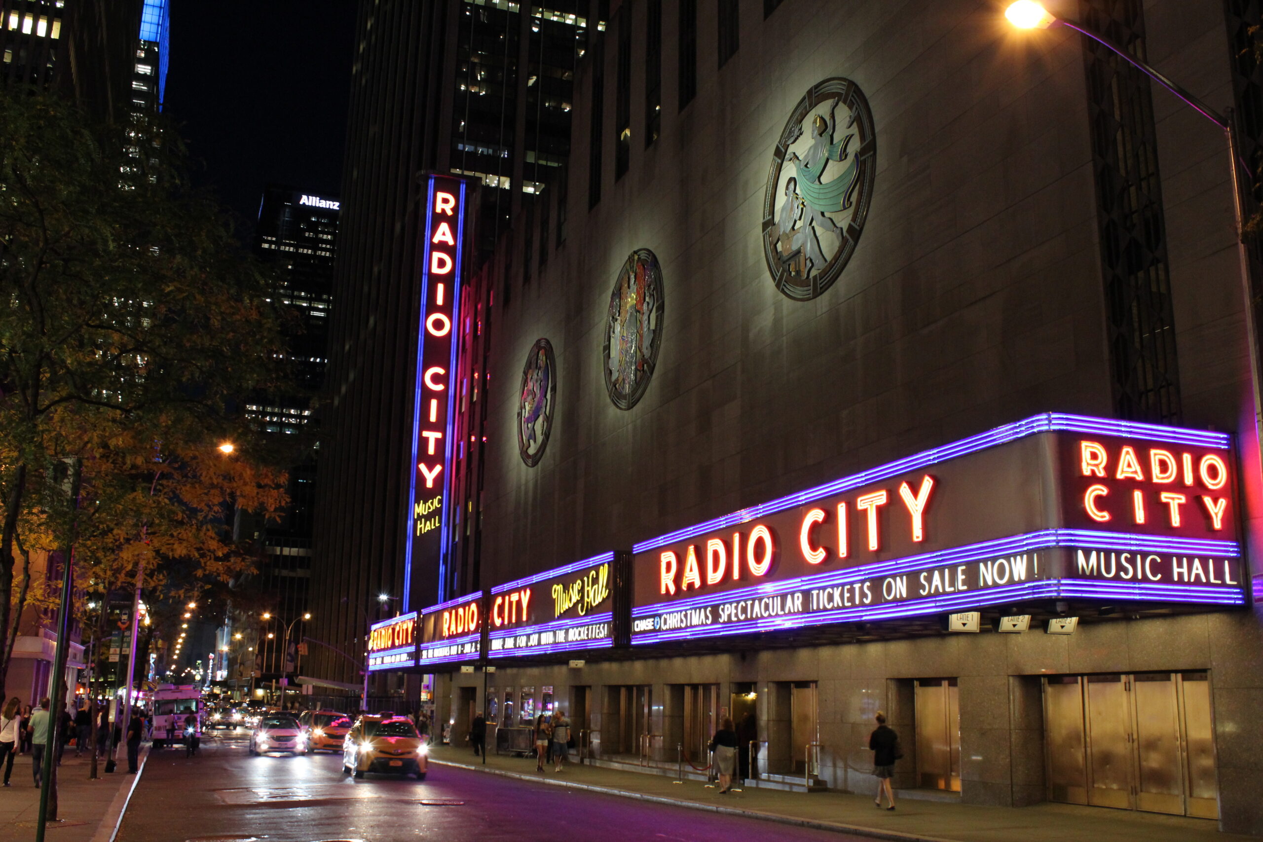Radio City Music Hall at night for NYC pre-concert dining planning