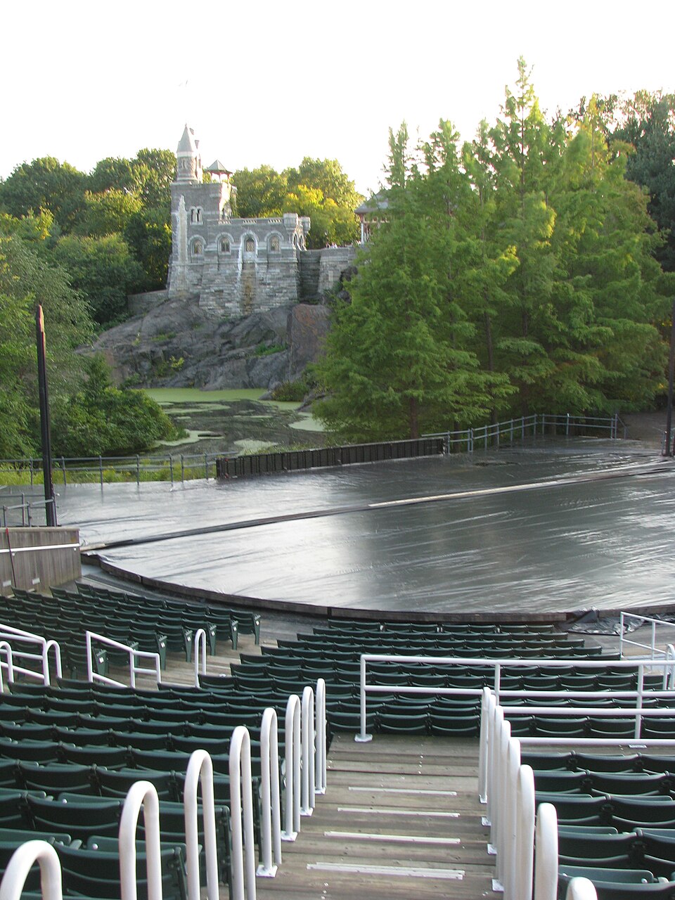 Delacorte Theater stage view in Central Park for The Winter’s Tale Shakespeare in the Park seating guide
