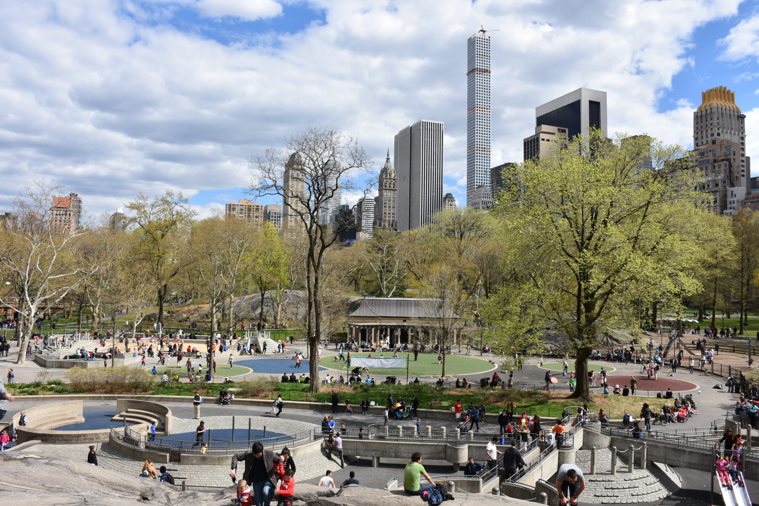 Central Park with the Manhattan skyline visible from Heckscher Playground