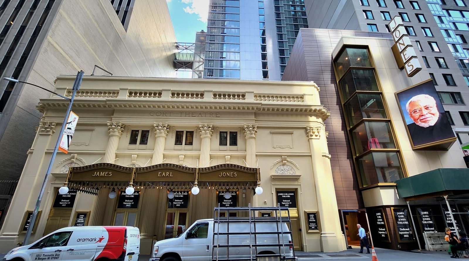 James Earl Jones Theatre exterior on West 48th Street in New York City, home of WANTED on Broadway