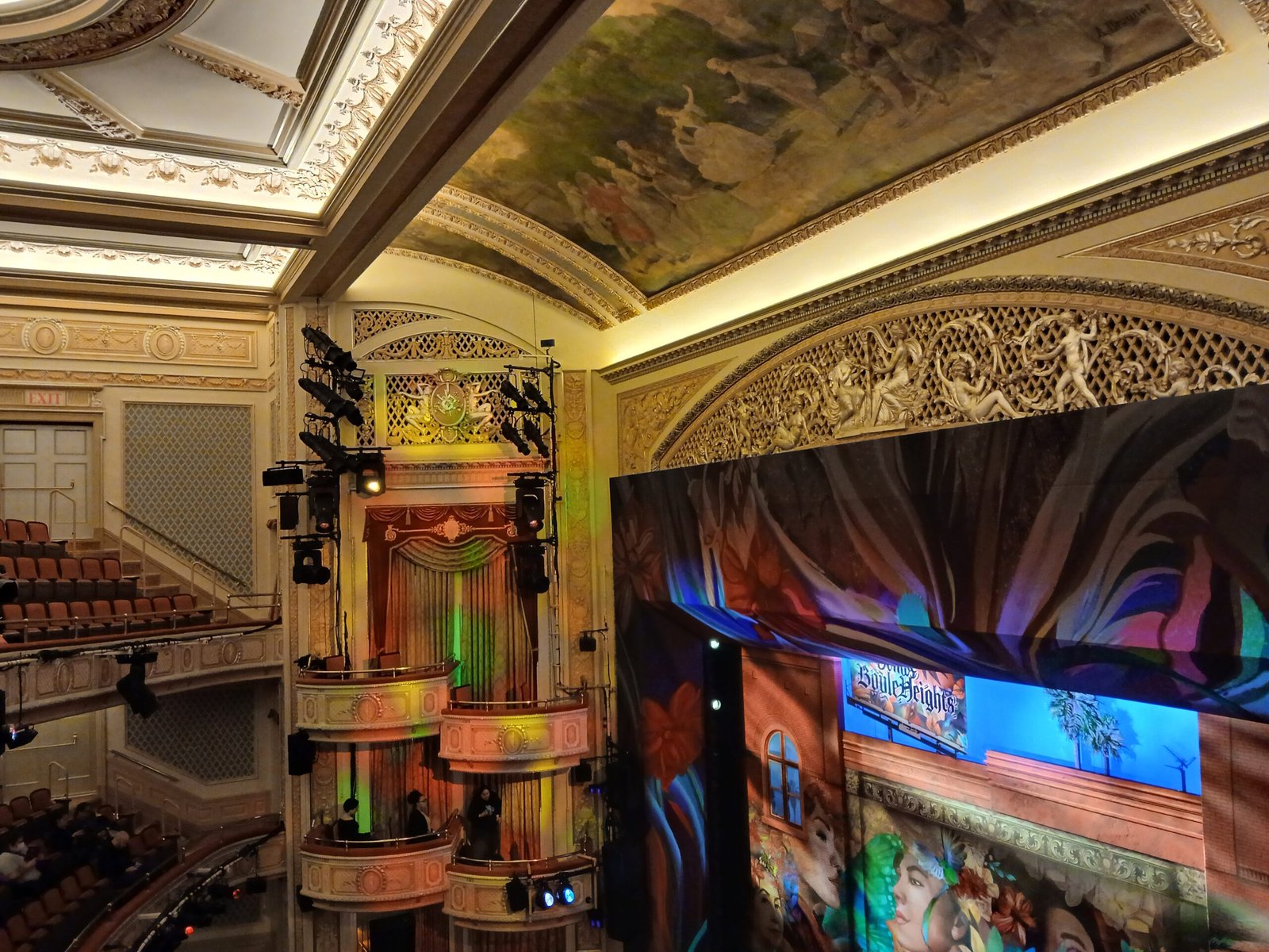 Interior of the James Earl Jones Theatre showing the orchestra and upper seating levels for WANTED on Broadway