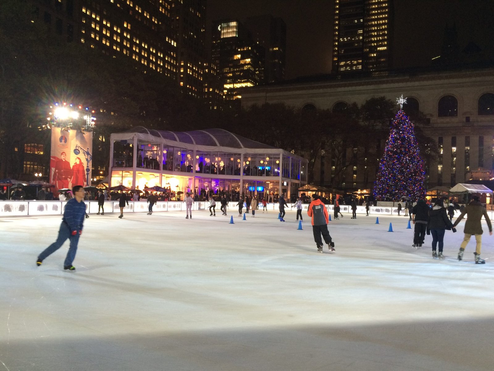 Bryant Park Winter Village with the New York Public Library in Midtown Manhattan