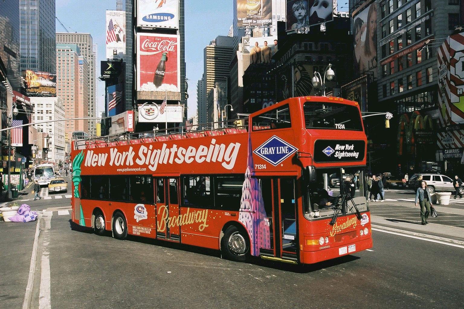 Gray Line double-decker sightseeing tour bus in New York City