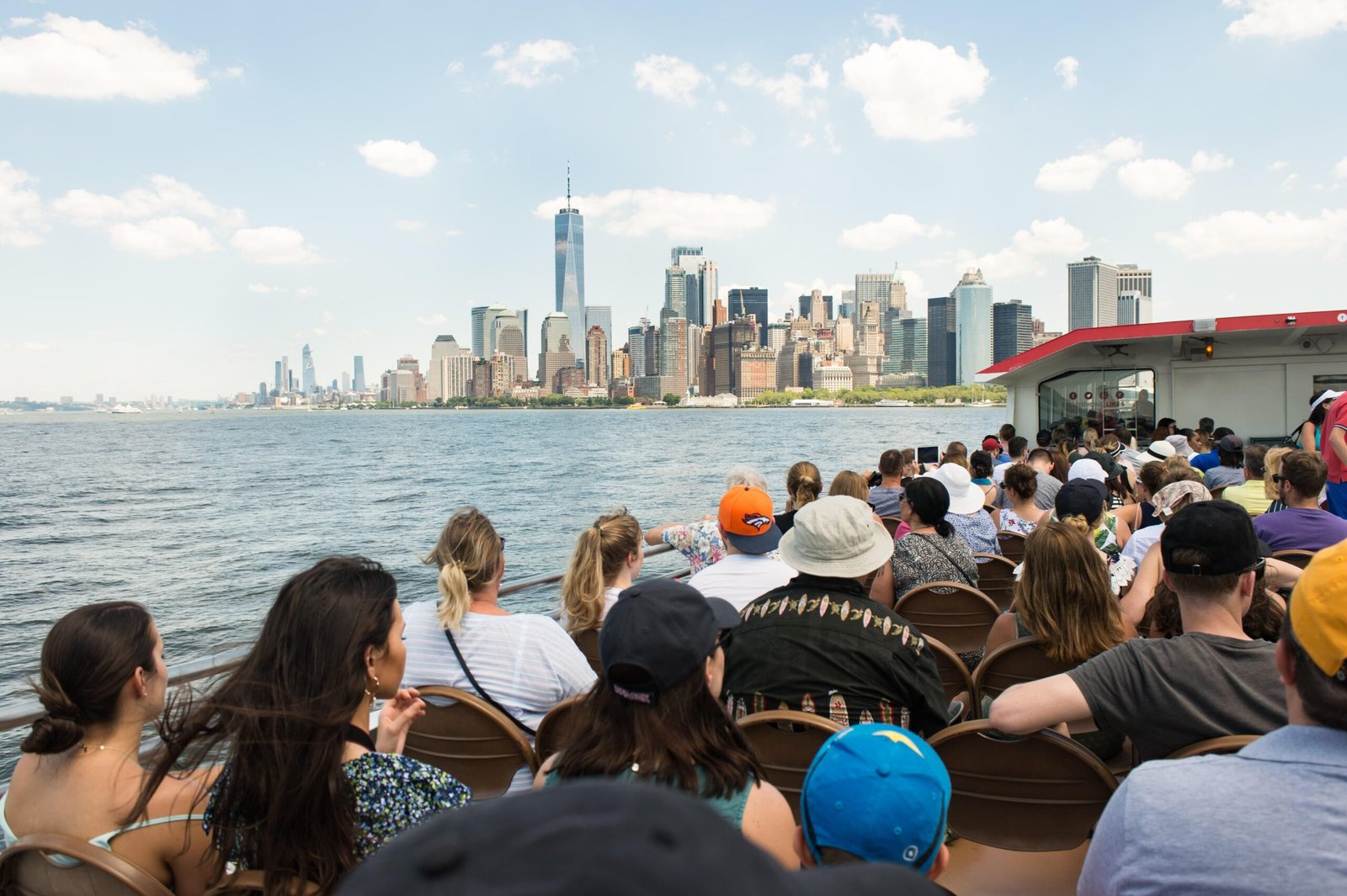 Manhattan skyline viewed from an NYC sightseeing cruise on New York Harbor