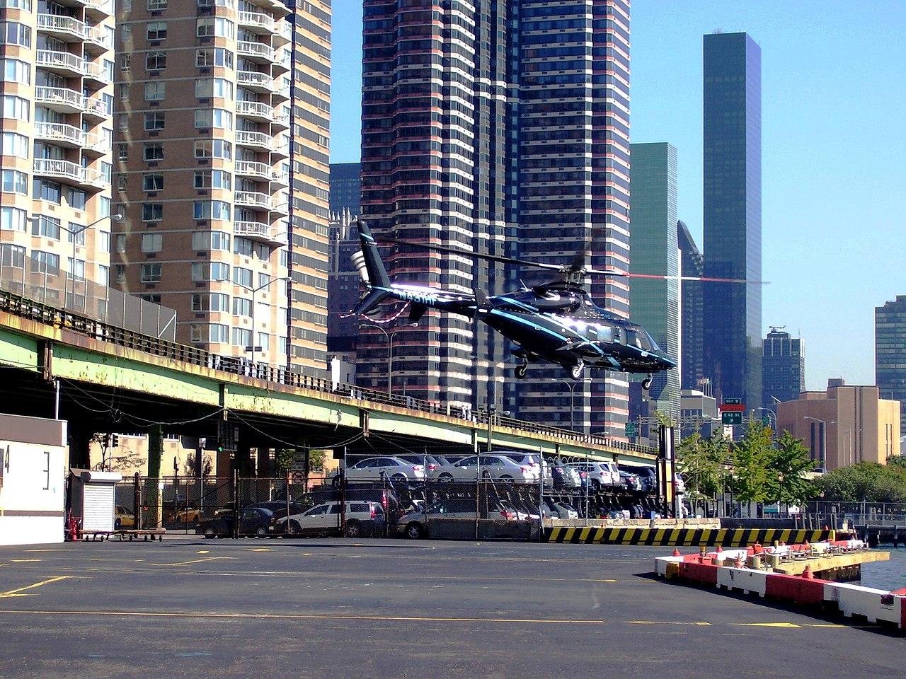 Helicopter taking off from the East 34th Street Heliport in New York City