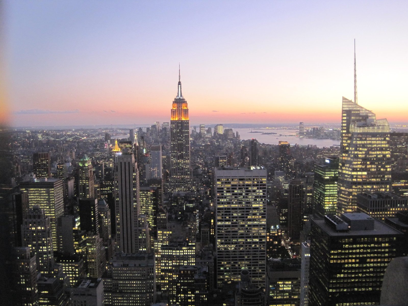 Empire State Building and Manhattan skyline viewed from Top of the Rock observation deck in New York City