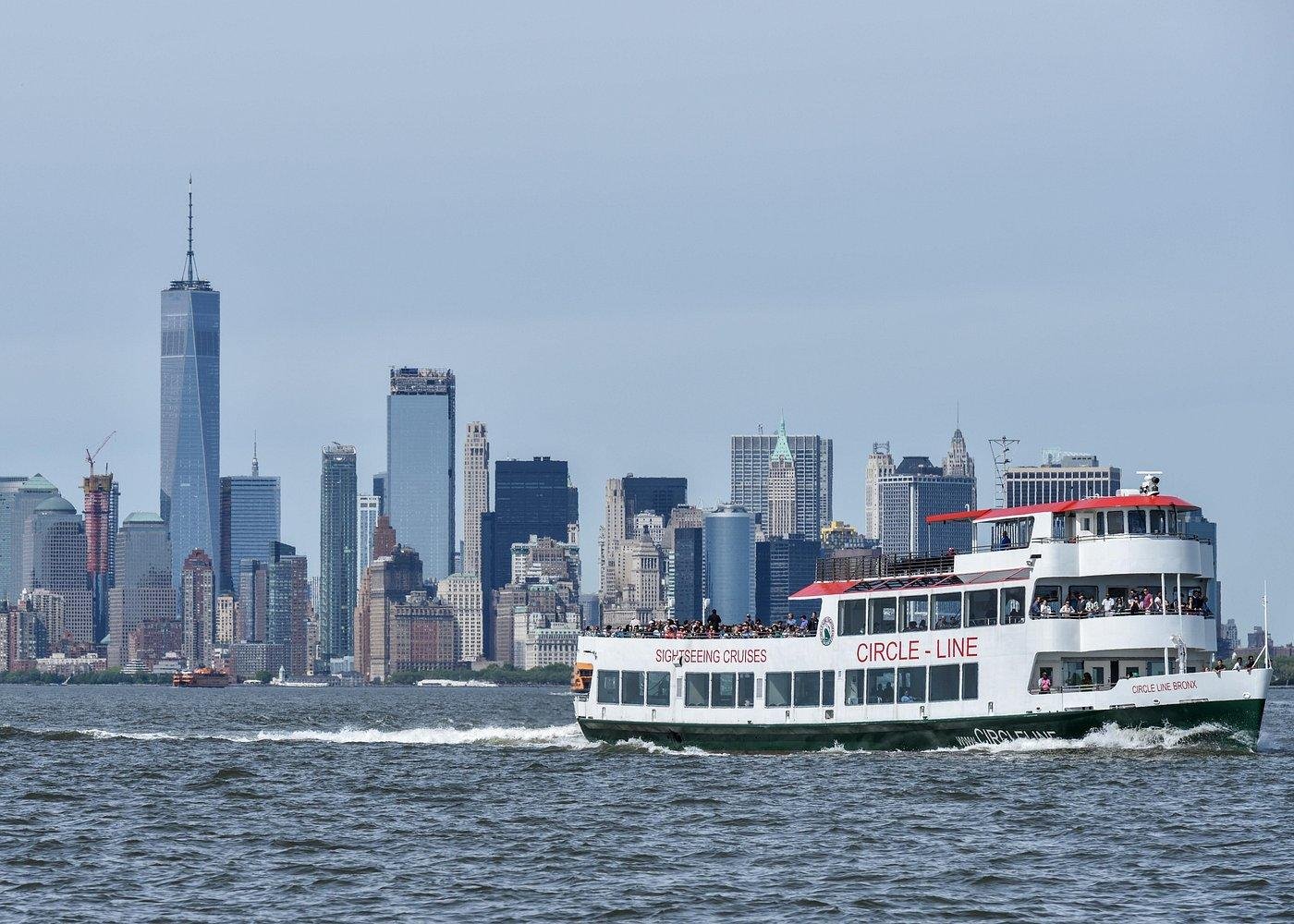 Circle Line sightseeing cruise boat touring New York Harbor in NYC