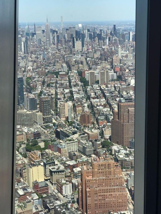 New York City view from One World Observatory in Lower Manhattan