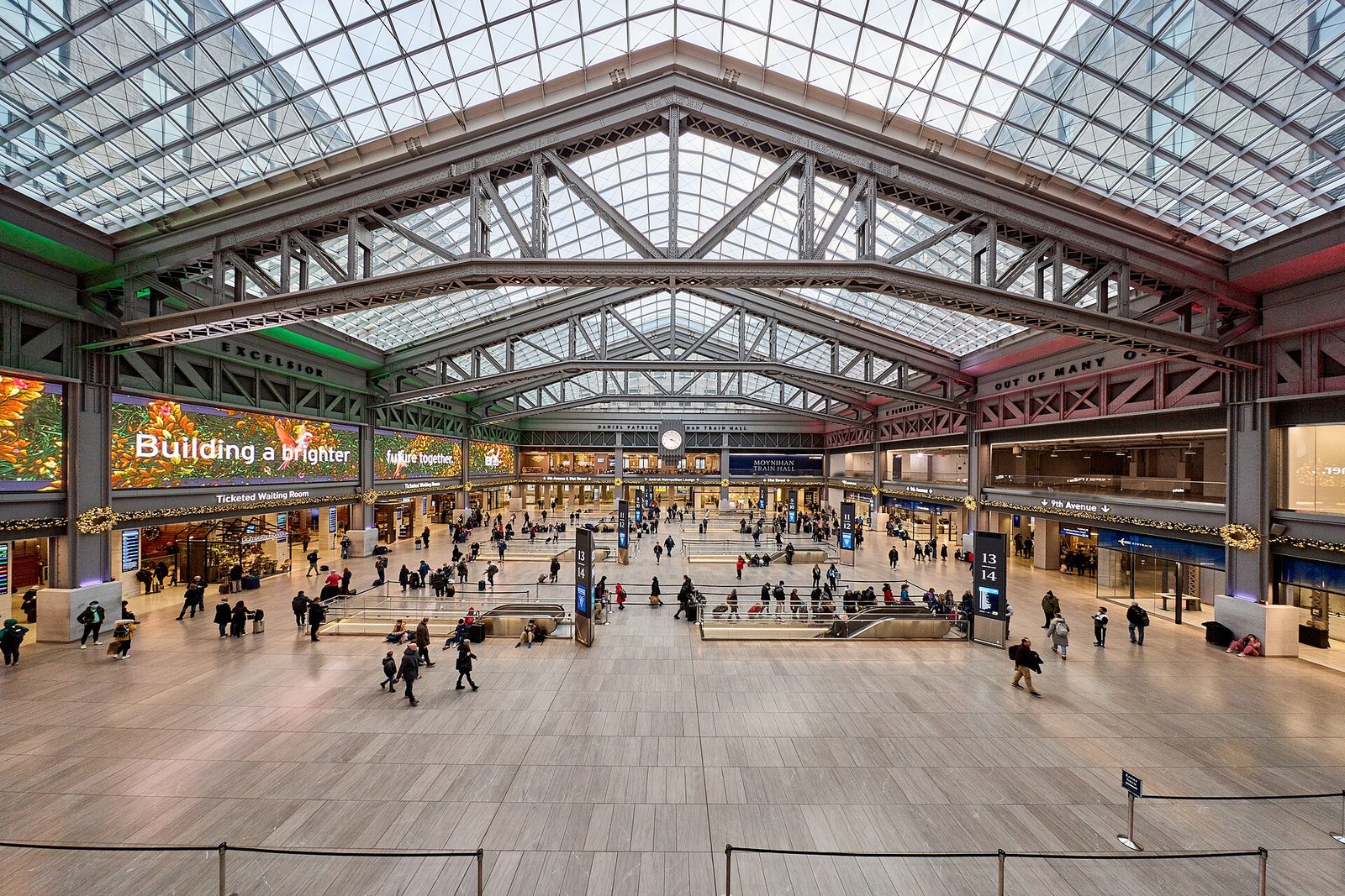 Interior of Moynihan Train Hall at Penn Station in New York City