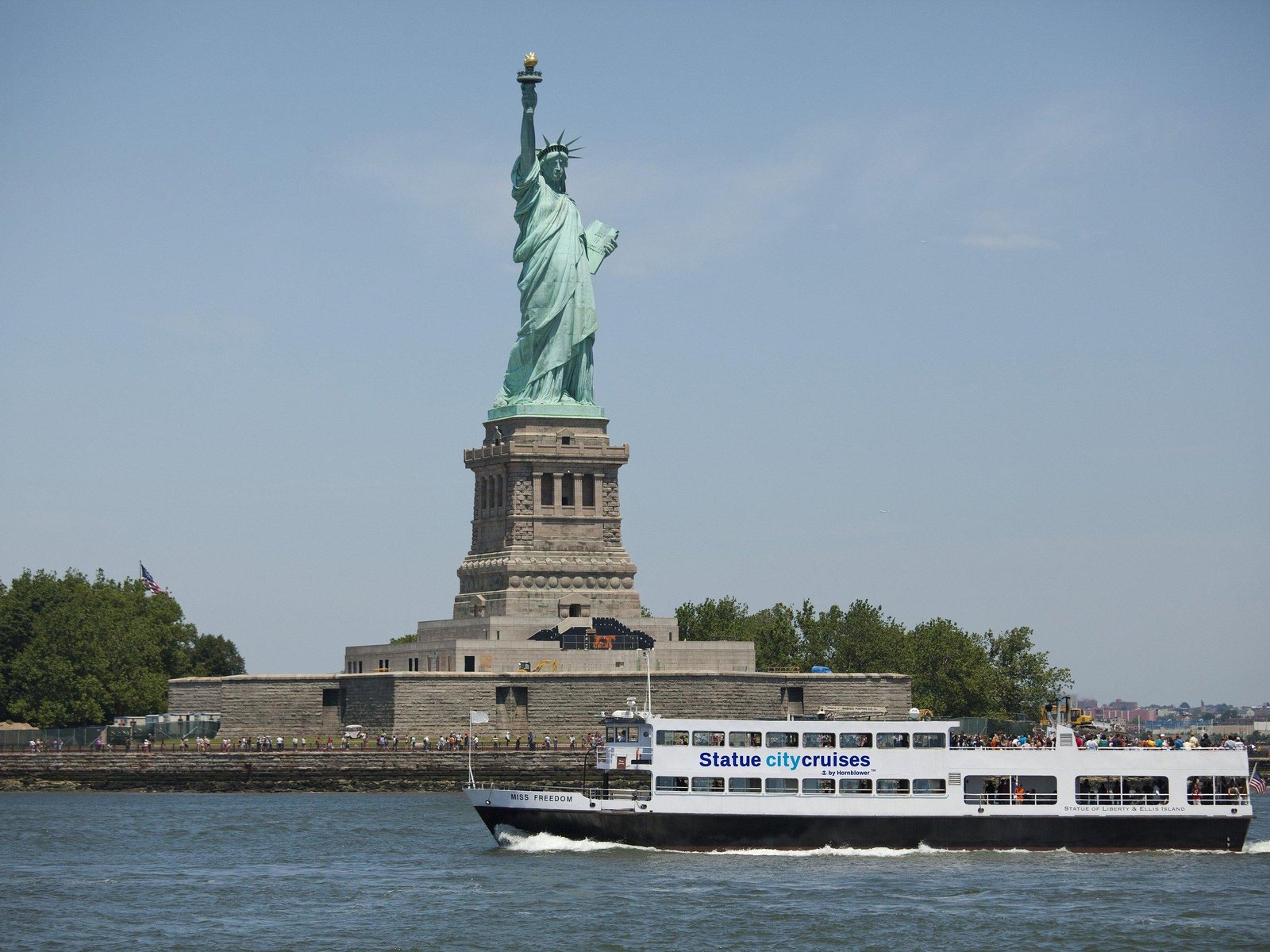 Statue of Liberty viewed from the water on a New York Harbor ferry or sightseeing cruise