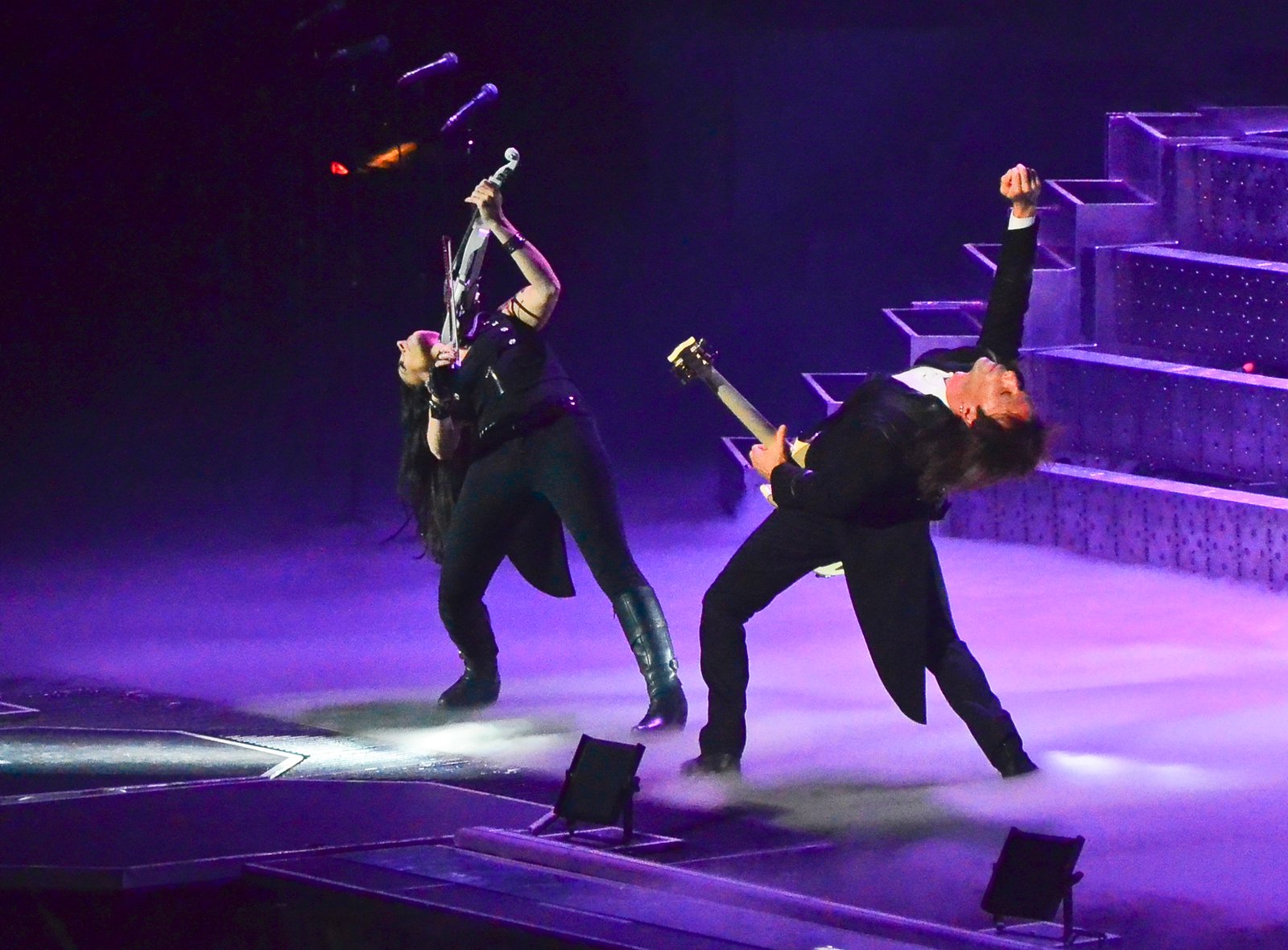 Trans-Siberian Orchestra performing live with theatrical stage lighting and elaborate concert production